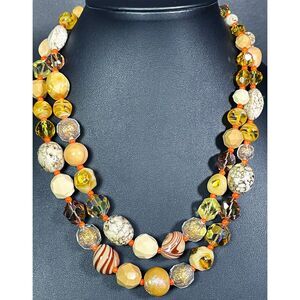 Hattie Carnegie Double Strand Vintage 60s Crystal Glass Stone Beads 20in